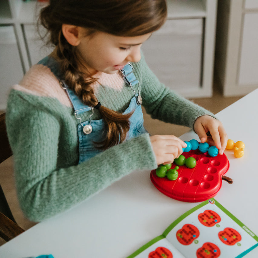 Smart Games Apple Twist puzzle red apple base with blue and green beads