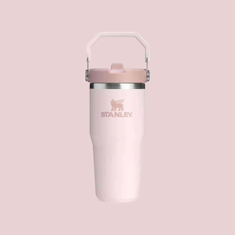 Stanley Iceflow 2.0 Flip Straw Tumbler 14oz in pink with white flip-top lid and carry handle.