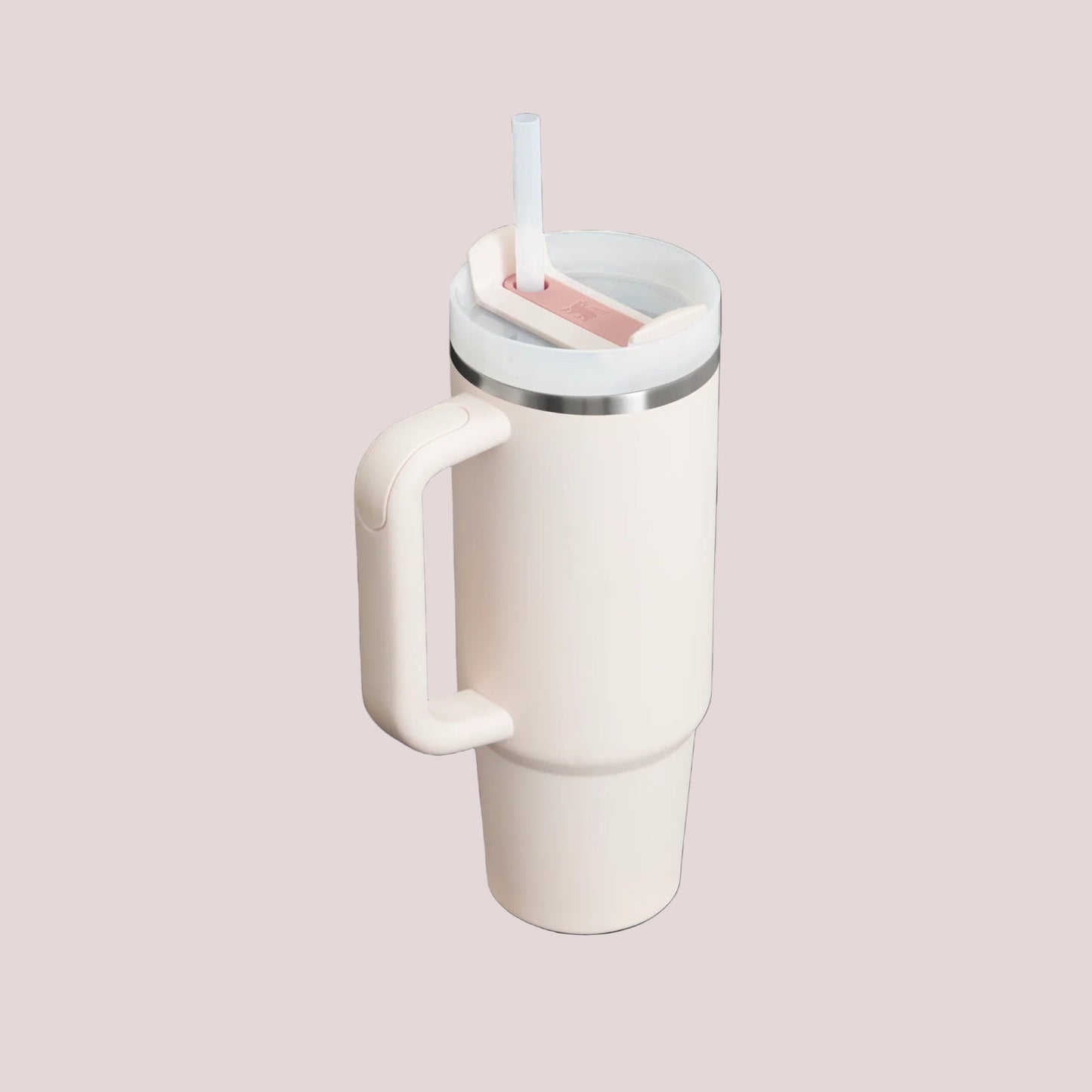 Stanley Adventure Quencher H2.O Travel Mug Tumbler 2.0 30oz in cream with straw inserted for on-the-go hydration.