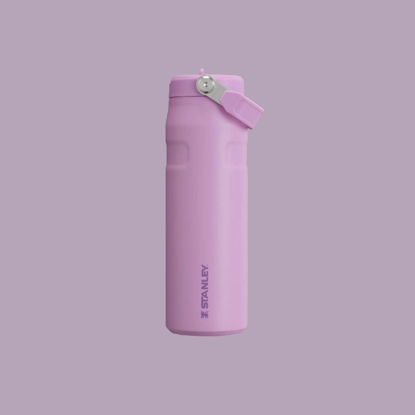STANLEY Iceflow Aerolight Flip Straw Vacuum Water Bottle 24oz in pink, with flip-lock lid and strap showing.
