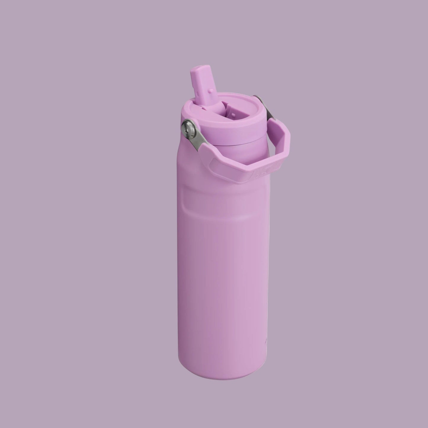 STANLEY Iceflow Aerolight Flip Straw Vacuum Water Bottle 24oz in pink, strap attached, lid flipped open.