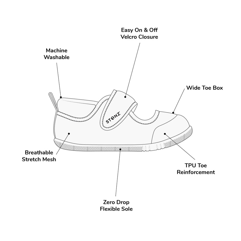 Stonz Cruiser Mary Jane baby shoes Dune with Velcro closure, breathable mesh, zero-drop flexible sole