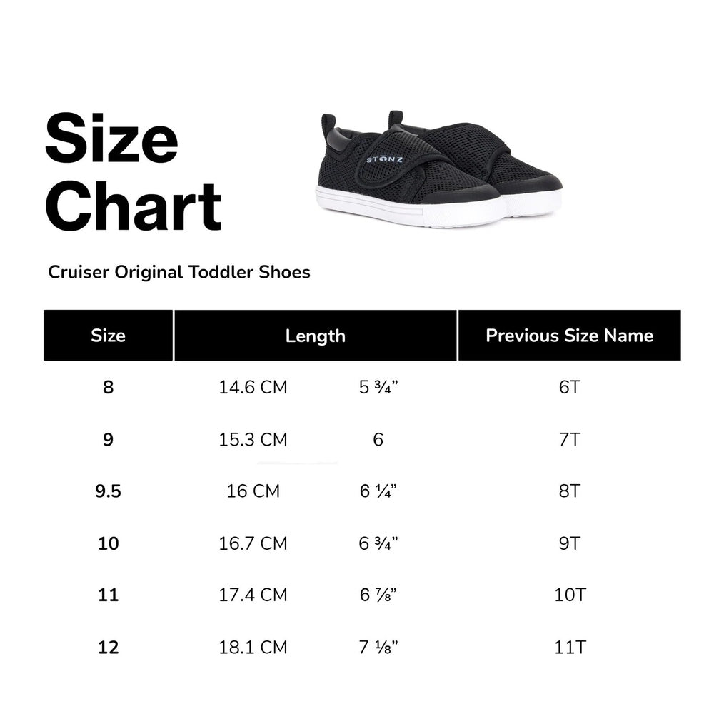 Stonz Cruiser Original Toddler Shoes Dune Tonal, black mesh with white sole, displayed on a white background