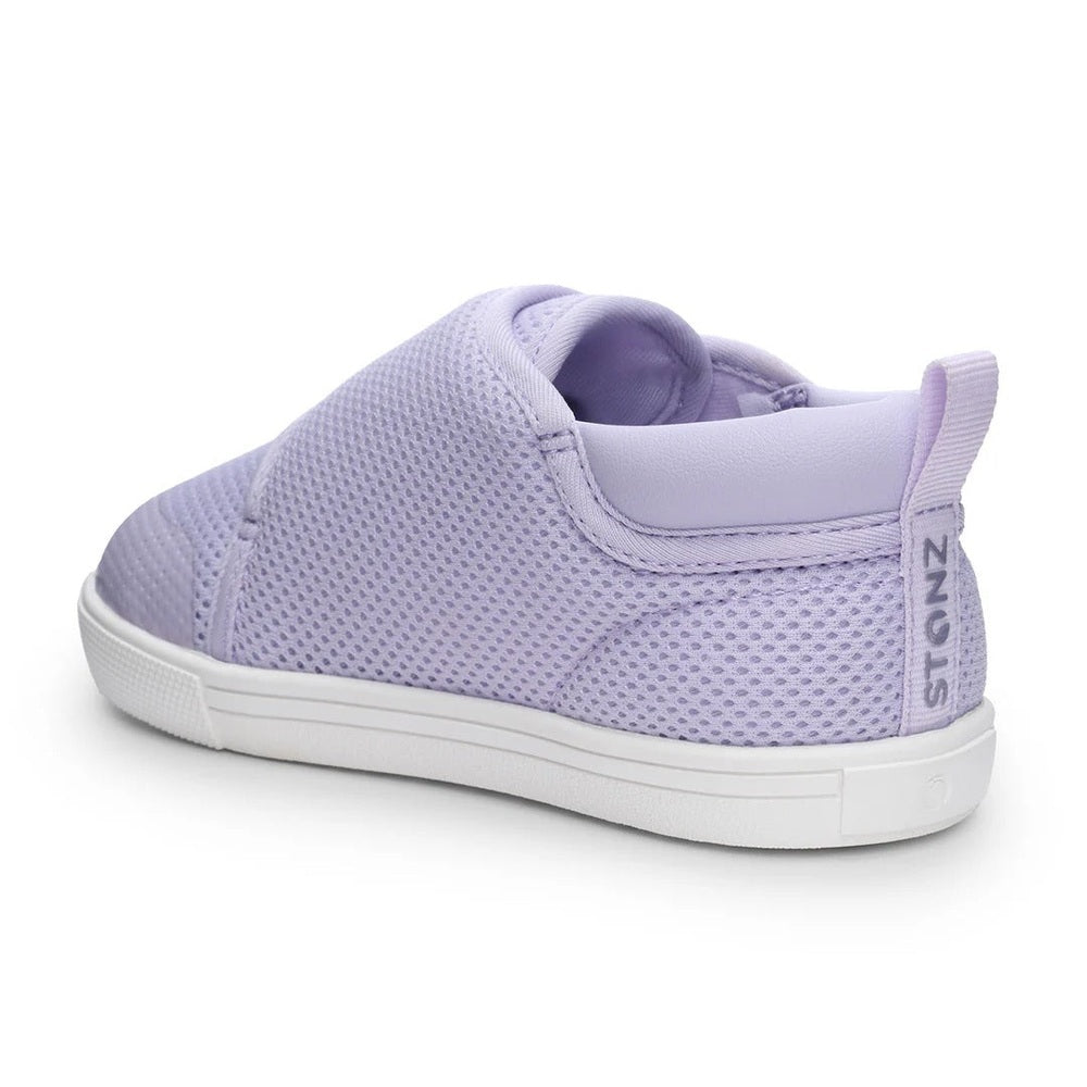 Stonz Cruiser Original Toddler Shoes Haze Purple slip-on sneaker with breathable mesh and white sole, heel pull tab