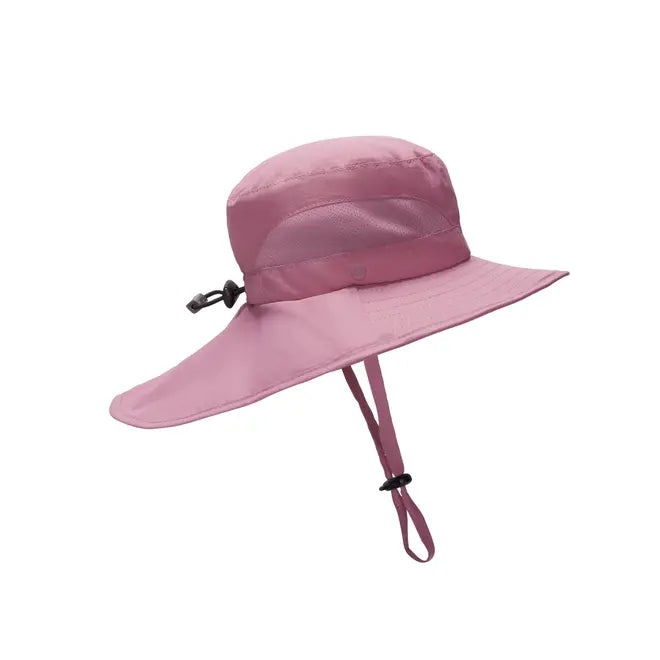 Stonz Explorer Hat Dusty Rose, pink wide-brim toddler sun hat with adjustable chin strap