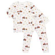Coccoli Kid Long Sleeve Modal Pyjama Tractors On Oat Milk