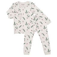 Coccoli Kid Long Sleeve Modal Pyjama Pine Cones On Oat Milk