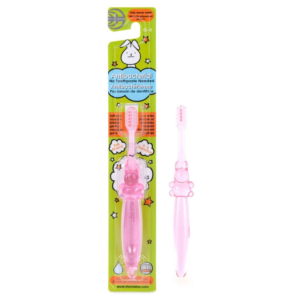Thera Wise Crystal Animals Antibacterial Toothbrush 0–6Y in pink bear design, packaging highlights antibacterial feature.