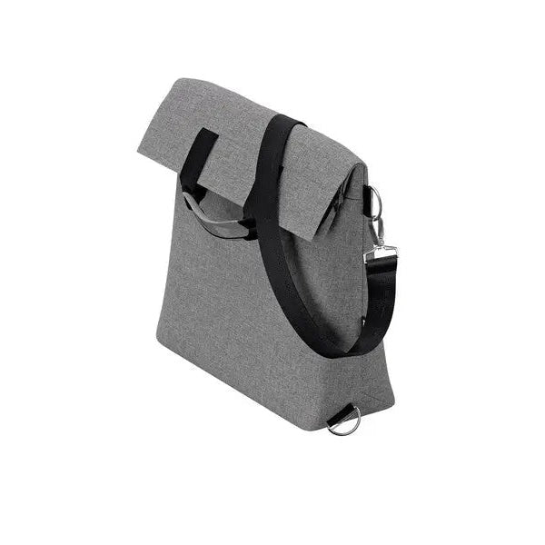 Thule Changing Bag in grey, with detachable black shoulder strap clipped to metal rings.