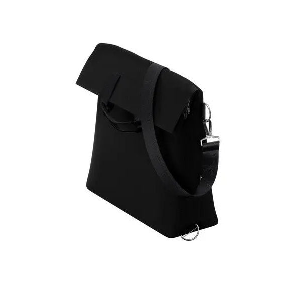 Thule Changing Bag in black, with detachable shoulder strap attached to metal hardware for secure carry.