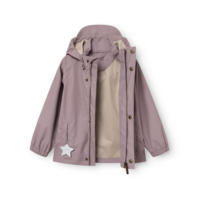Mini A Ture Matreinar rain set in quail purple with beige lining, hooded jacket