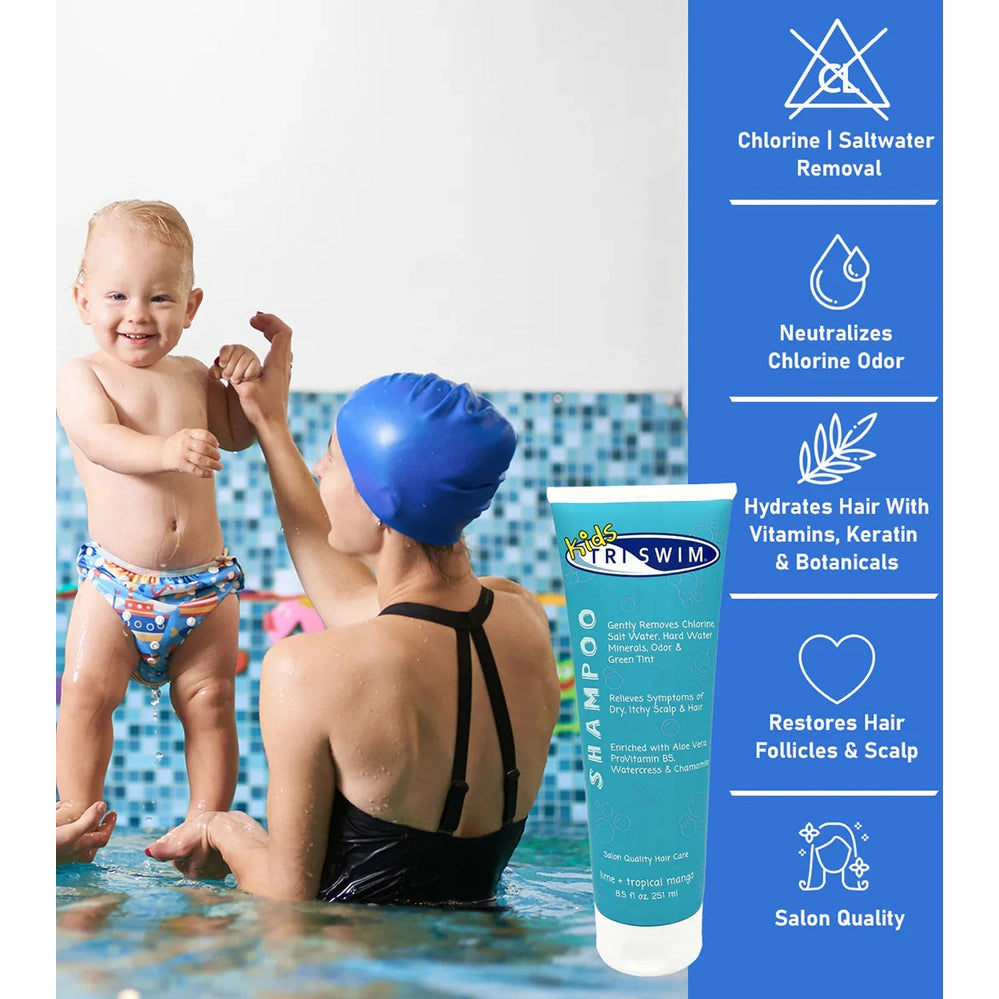 TRISWIM Kids Chlorine Removal Shampoo 251 ml bottle with blue label for kids' hair care and chlorine removal