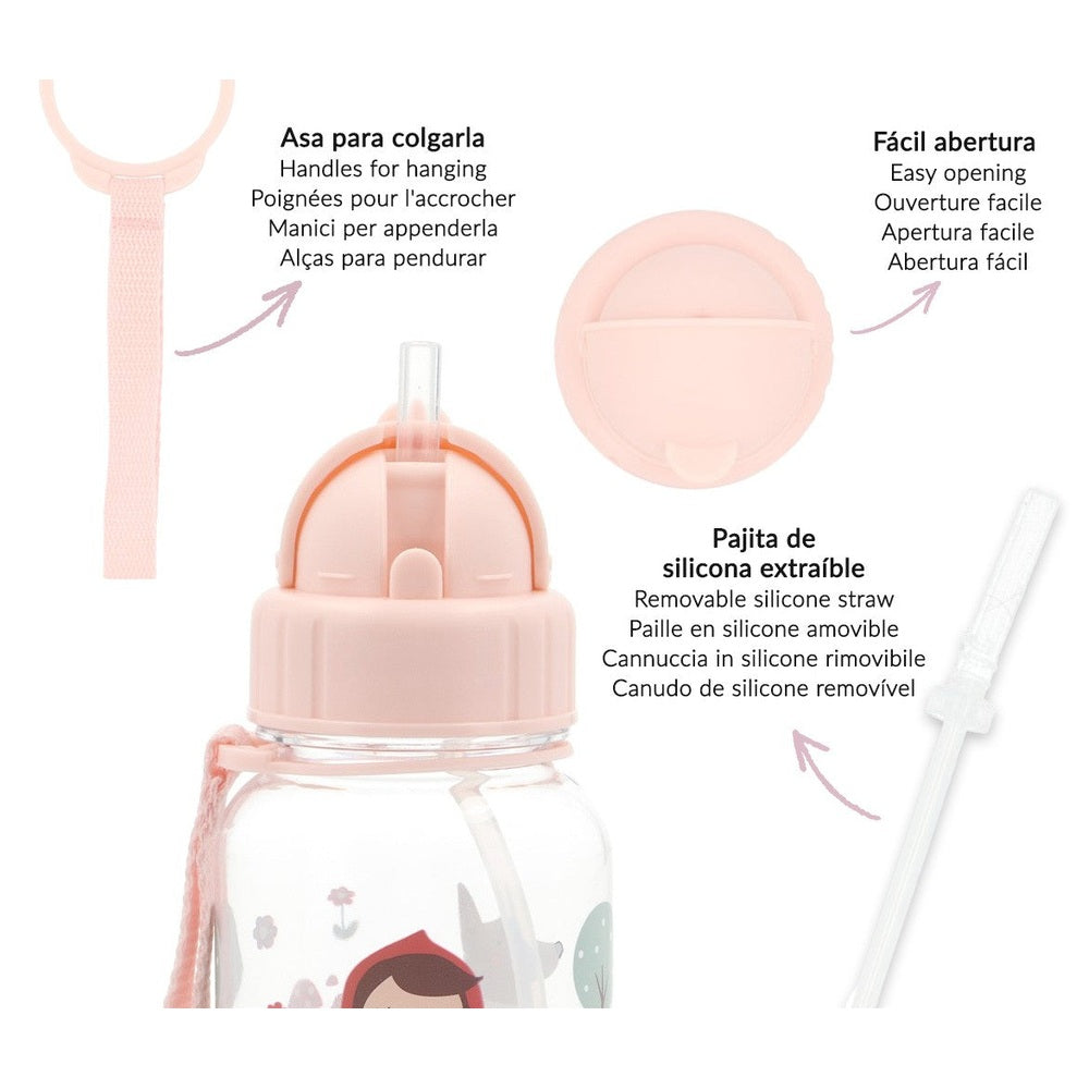Tutete Kids Tritan water bottle 500 ml in pink with removable silicone straw and easy-open cap