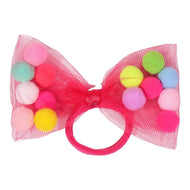 Tutu Joli Llc 2Pc Pom Pom Hair Ties With 4" Bow. Soft Ponytail Holder With Strong Grip