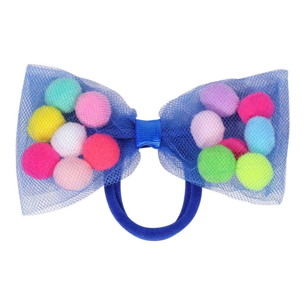 Tutu Joli Llc 2Pc Pom Pom Hair Ties With 4" Bow. Soft Ponytail Holder With Strong Grip