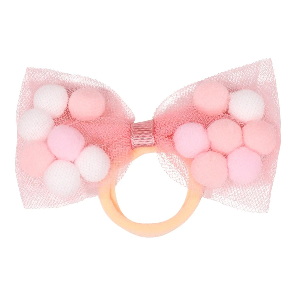 Tutu Joli Llc 2Pc Pom Pom Hair Ties With 4" Bow. Soft Ponytail Holder With Strong Grip