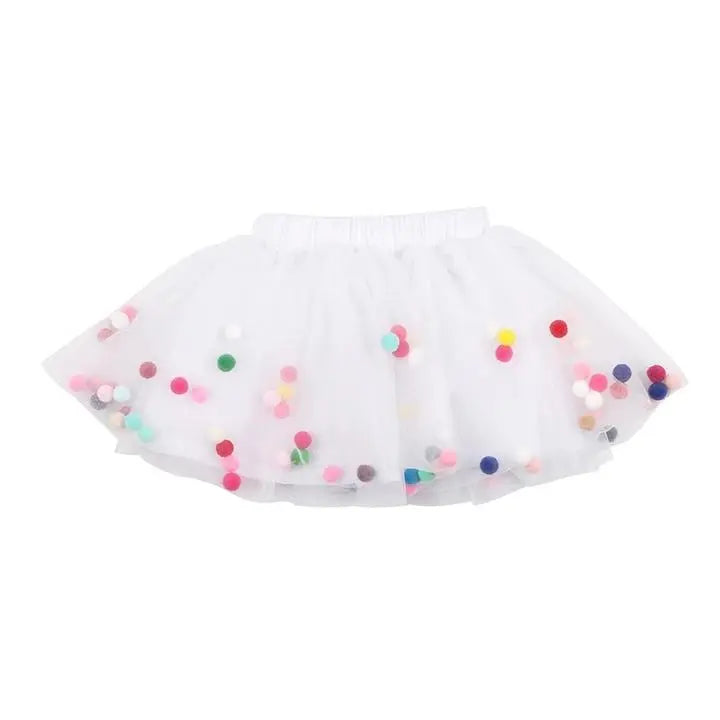 Tutu Joli Llc 2Pc White Kids Pom Pom Tutu&Bow Hair Tie