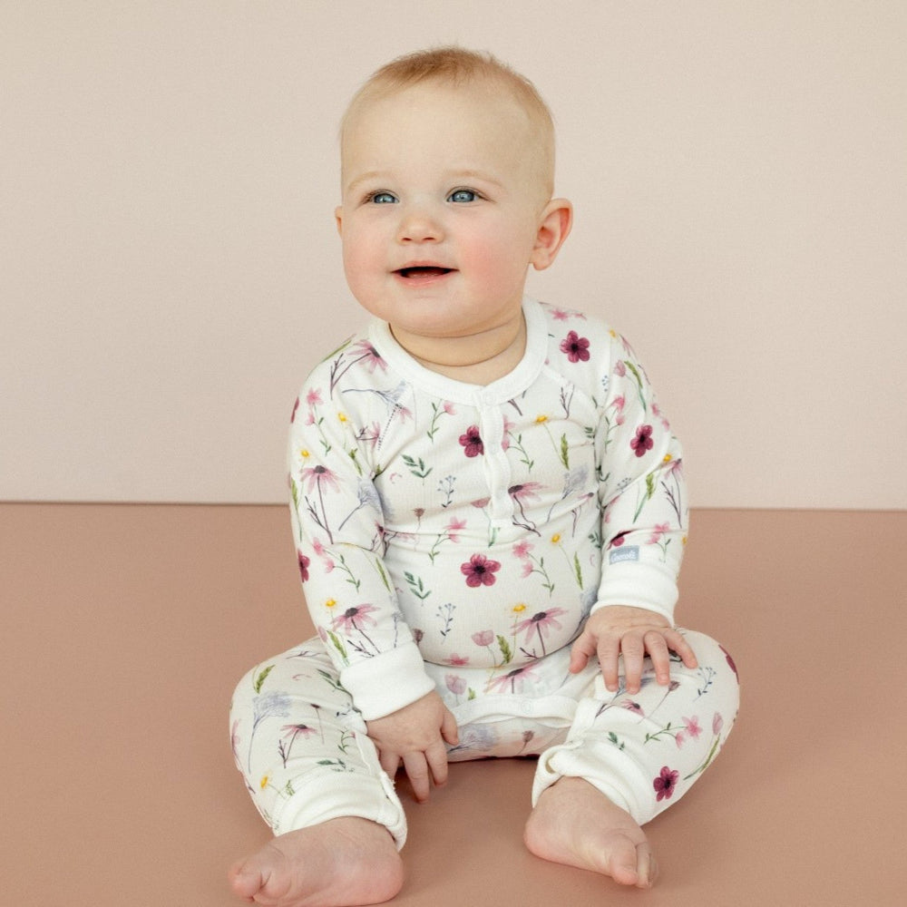 Coccoli Infant Modal Unionsuit Floral On Cream