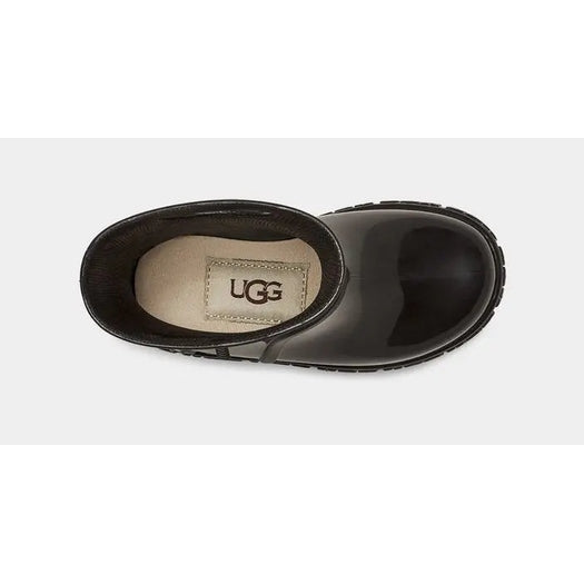 UGG Toddler Drizlita Black boot; waterproof rubber upper and cozy liner, top-down view