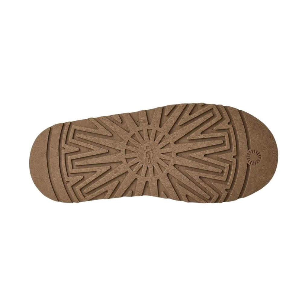UGG Women's Tazzelle Chestnut sandal outsole in tan with bold starburst tread pattern.