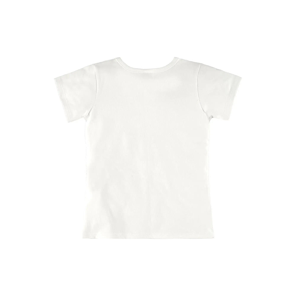 UP BABY Girl Short Sleeve Cotton Blouse White, back view shows soft cotton fabric and relaxed fit.