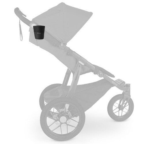 Uppababy Ridge cup holder in black attached to stroller handle