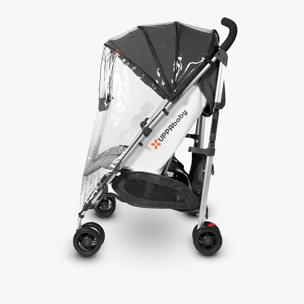 UPPAbaby G-Link 2 stroller rain shield with clear plastic rain cover for all-weather use