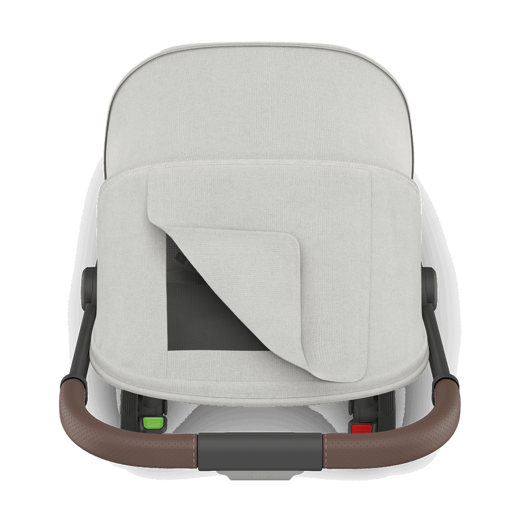 Uppababy Minu V3 stroller bassinet in beige fabric with brown leatherette handlebar