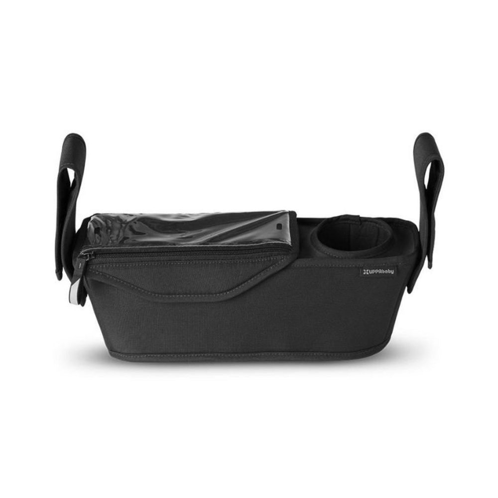 Uppababy Ridge parent console in black with zip pocket and cup holder, stroller accessory