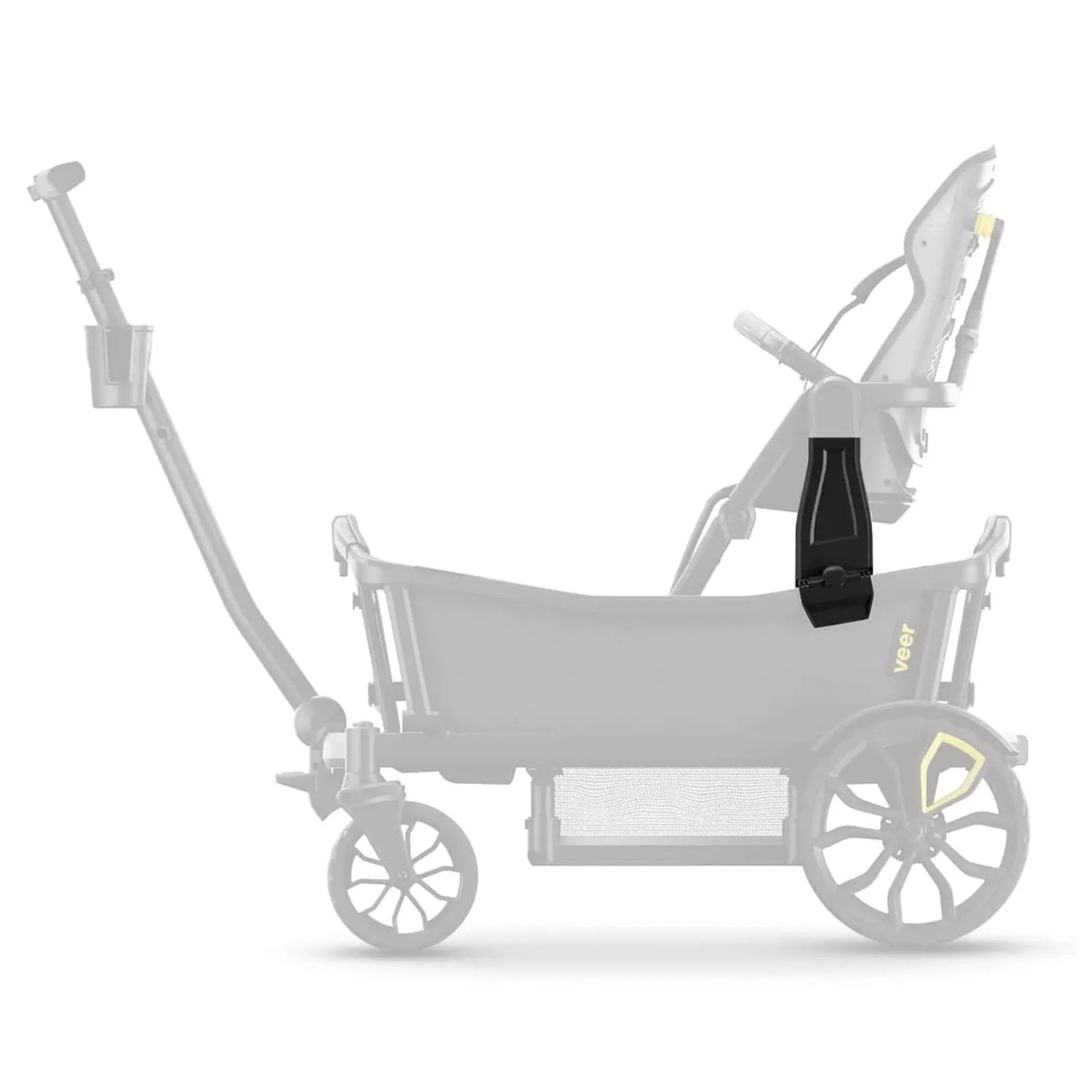 Veer Switchback Seat Adapter for Cruiser, with black mounting clip securing a seat to the stroller frame.