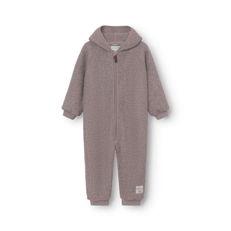 MINI A TURE Matadel teddyfleece jumpsuit in zinc purple, hooded with front zip