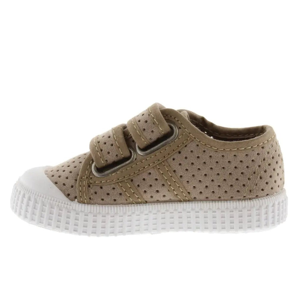 Victoria Hightops Imitation Suede Straps Beige sneakers with two Velcro straps and a white sole