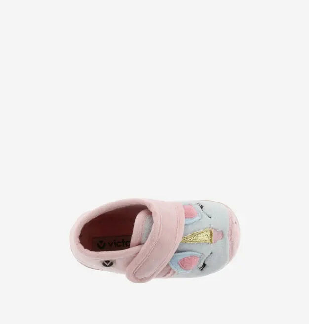 Victoria Ojalá Animals Slippers Ballet for babies, pink plush unicorn with Velcro strap fastened