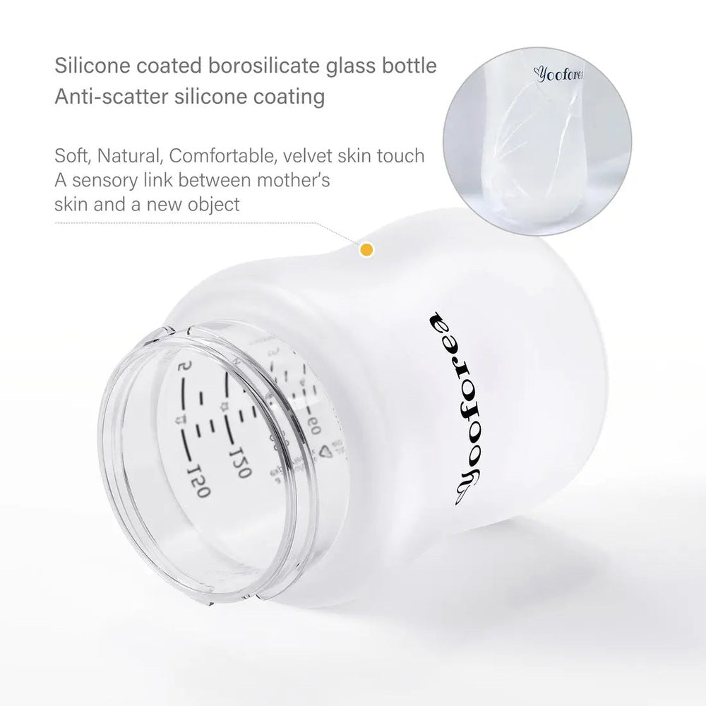 Yooforea Silicone Coated Glass Baby Bottle 5Oz/150Ml