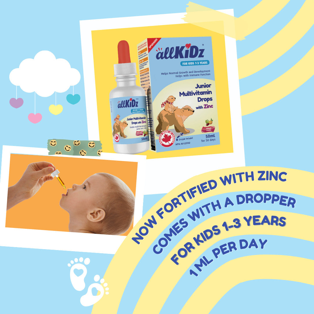 ALLKIDZ JUNIOR MULTIVITAMIN DROPS WITH ZINC 50ML - baby enRoute