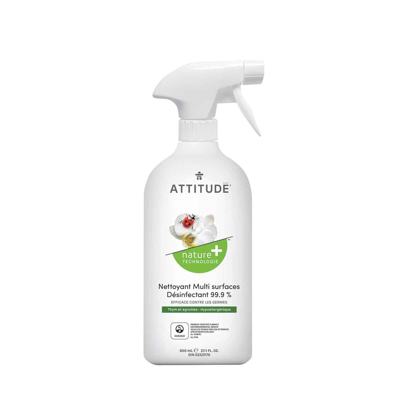 ATTITUDE NETTOYANT MULTI SURFACES DESINFECTANT 99.9% 800 ML - baby enRoute