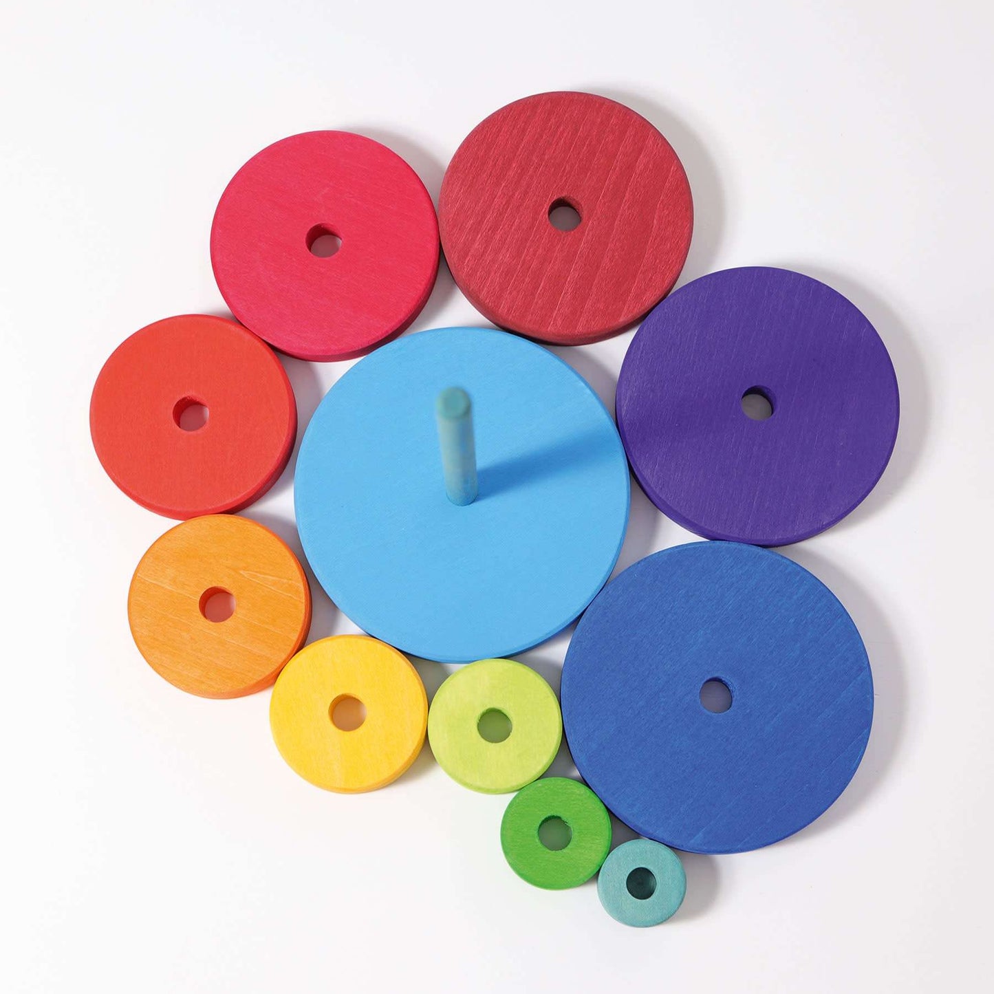 Grimm's stacking conical tower large wooden discs in bright colors