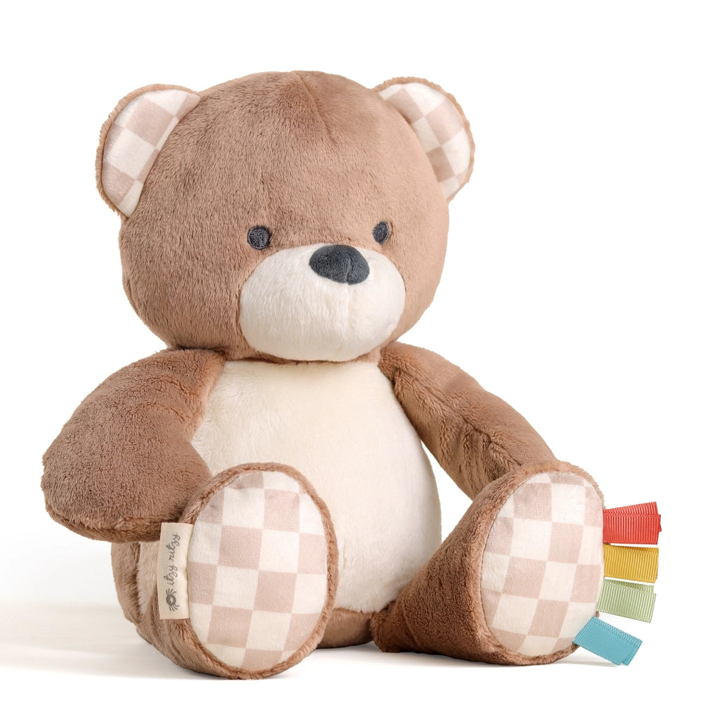 Itzy Ritzy Sweetie Snuggles plush bear with cream belly and checkered paw pads