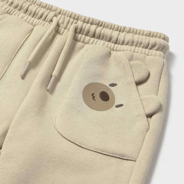 Mayoral fleece trousers latte with bear face patch pocket