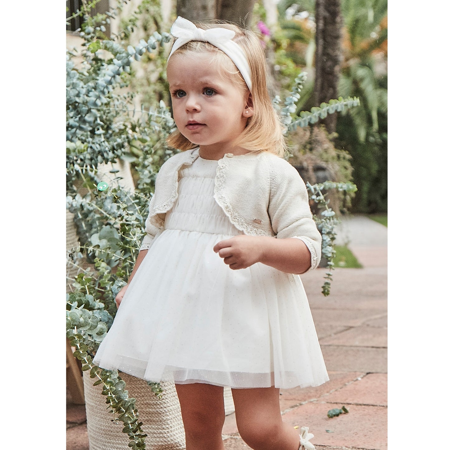 MAYORAL BABY TULLE ROMPER WITH HEADBAND NATURAL - baby enRoute