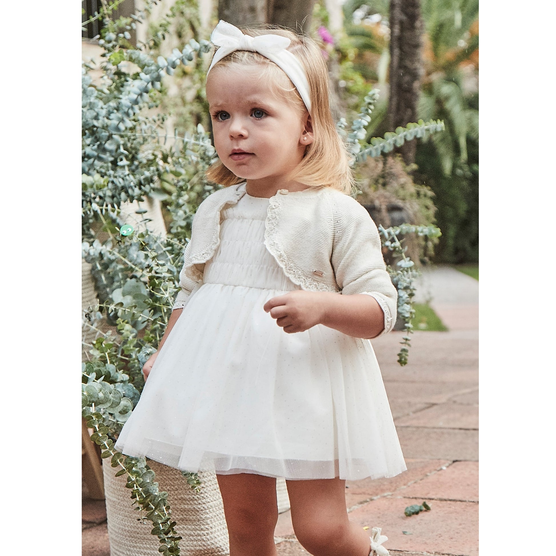 MAYORAL BABY TULLE ROMPER WITH HEADBAND NATURAL