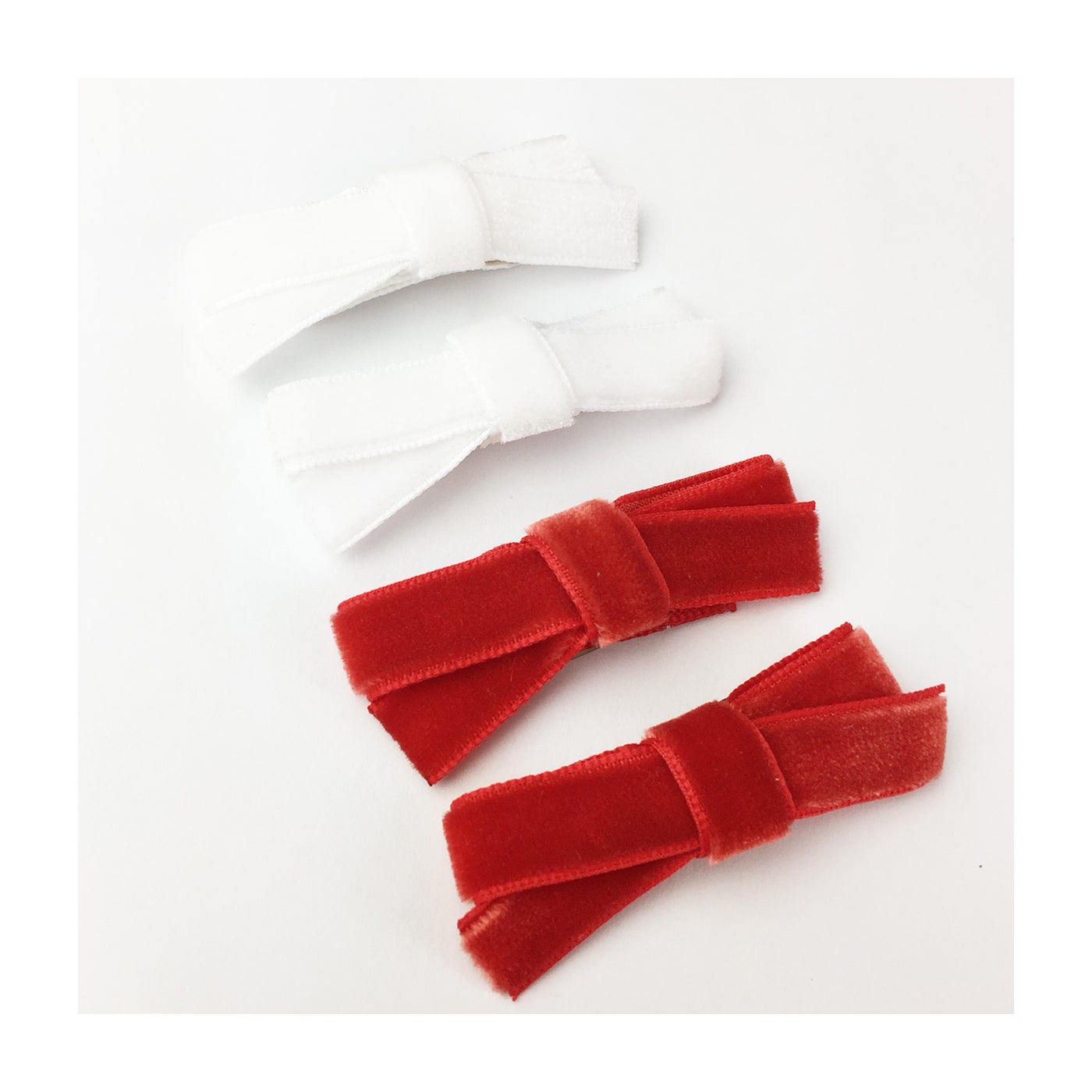 Baby Wisp Velvet Hand Tied Bows 4 Pack Red And White
