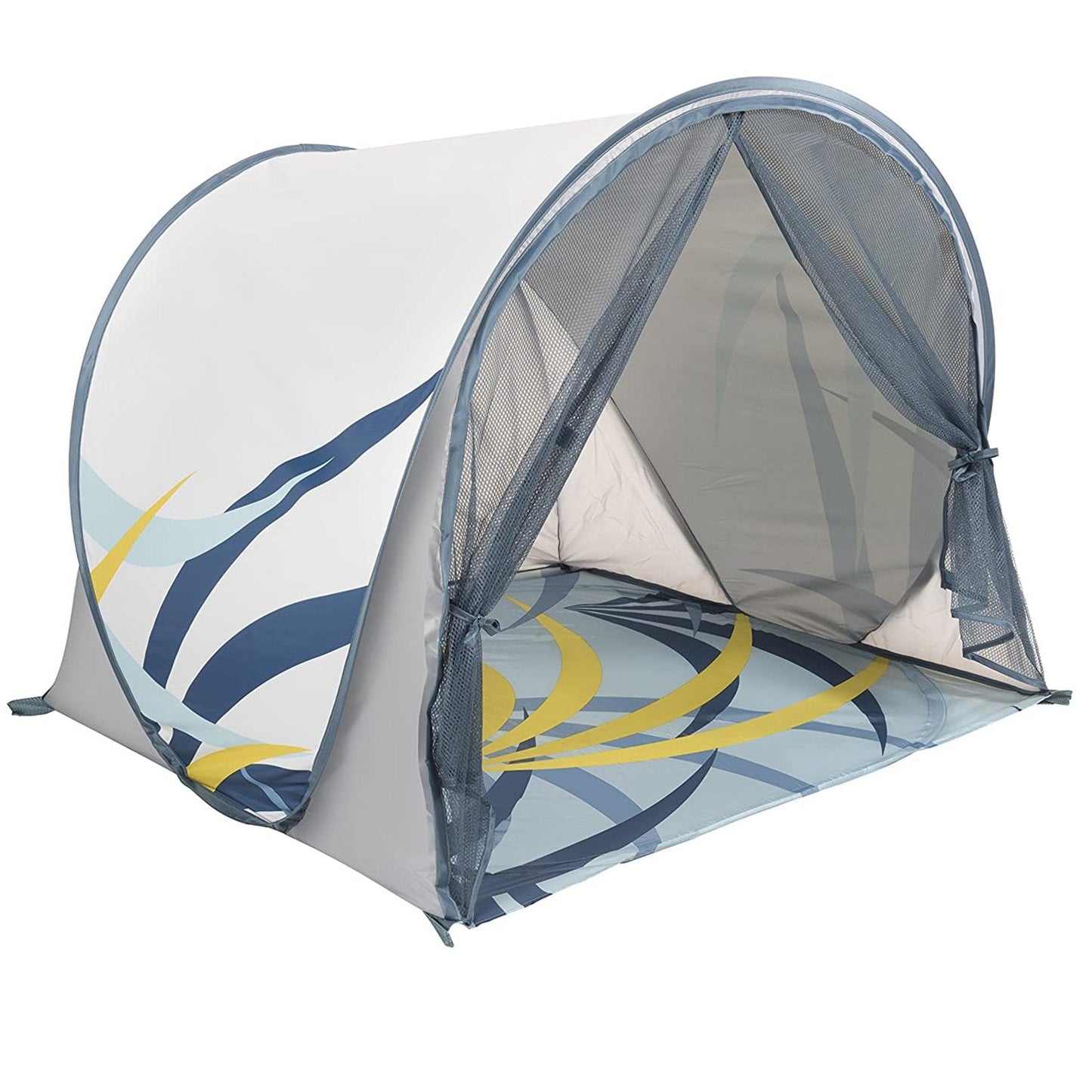 Babymoov anti-UV tropical pop up tent, white with blue yellow pattern, dome