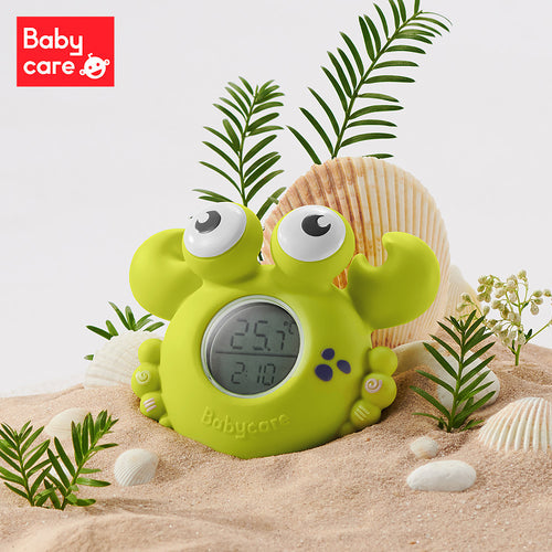 Babycare smart bath thermometer, lime green crab-shaped body, digital display
