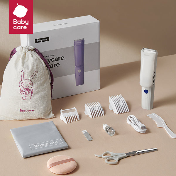 Babycare vacuum baby hair clipper kit with purple device and attachments