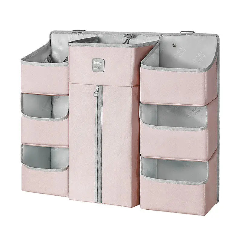 Bc babycare hanging storage bag pink with gray pockets