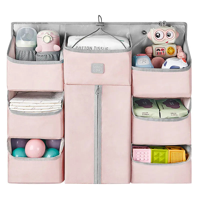 Bc babycare hanging storage bag pink fabric with multiple pockets