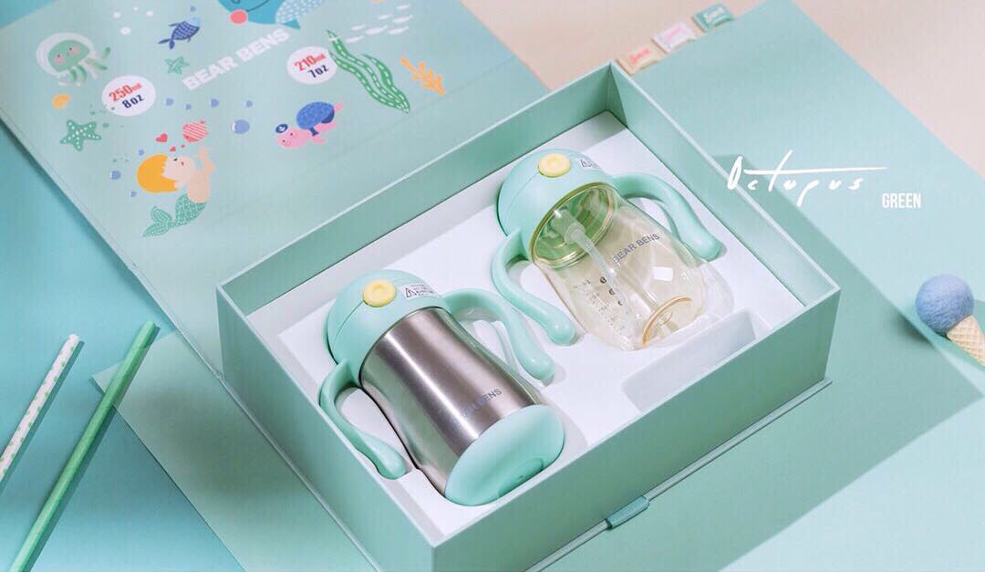 BEAR BENS WATER BOTTLE SET OCTOPUS GREEN