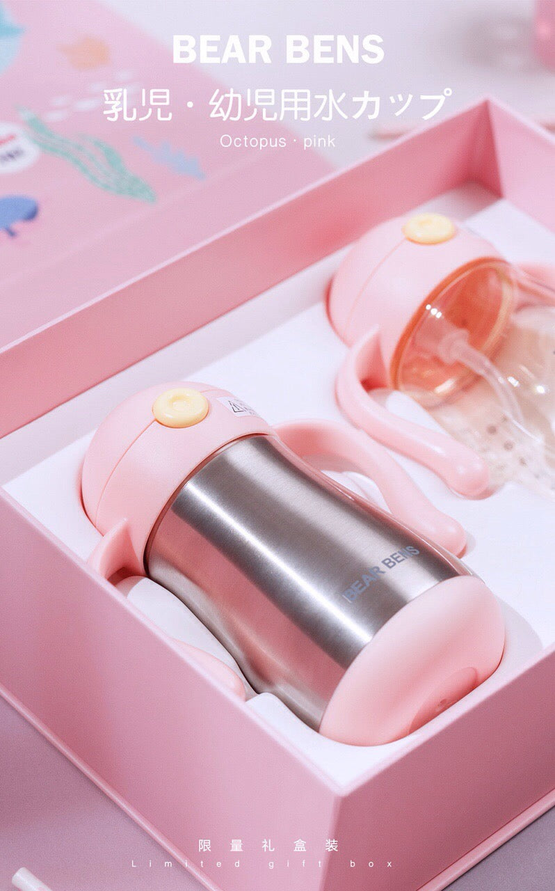 BEAR BENS WATER BOTTLE SET OCTOPUS PINK