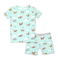 BELLABU BEAR VINTAGE AIRPLANES BAMBOO KIDS SHORT SET